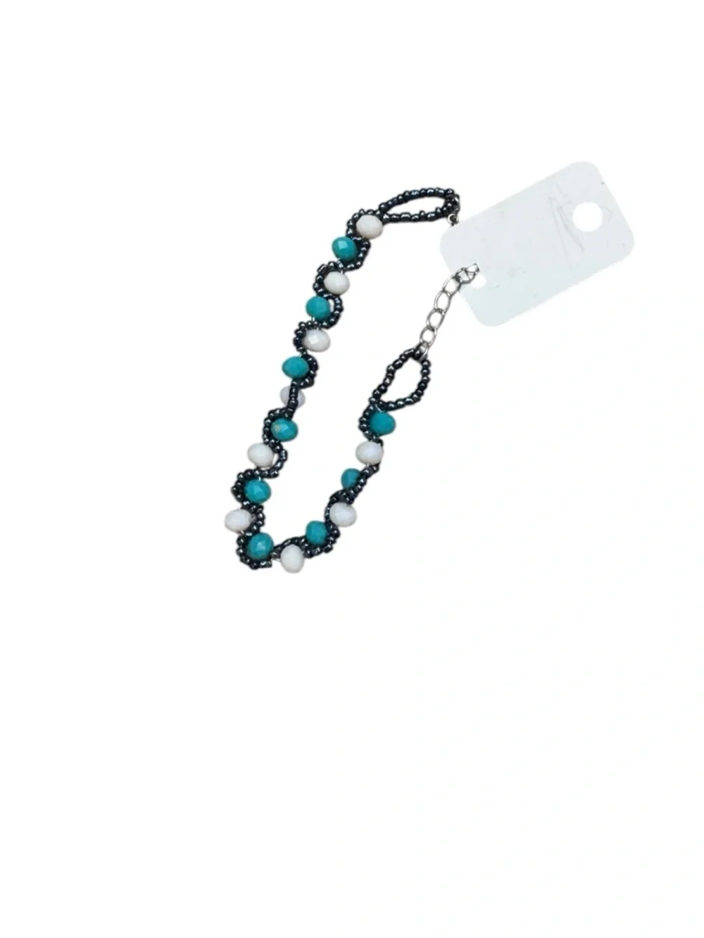 NEW! Handmade Bracelet blue and white beads silver NWT with a bohemian flair!